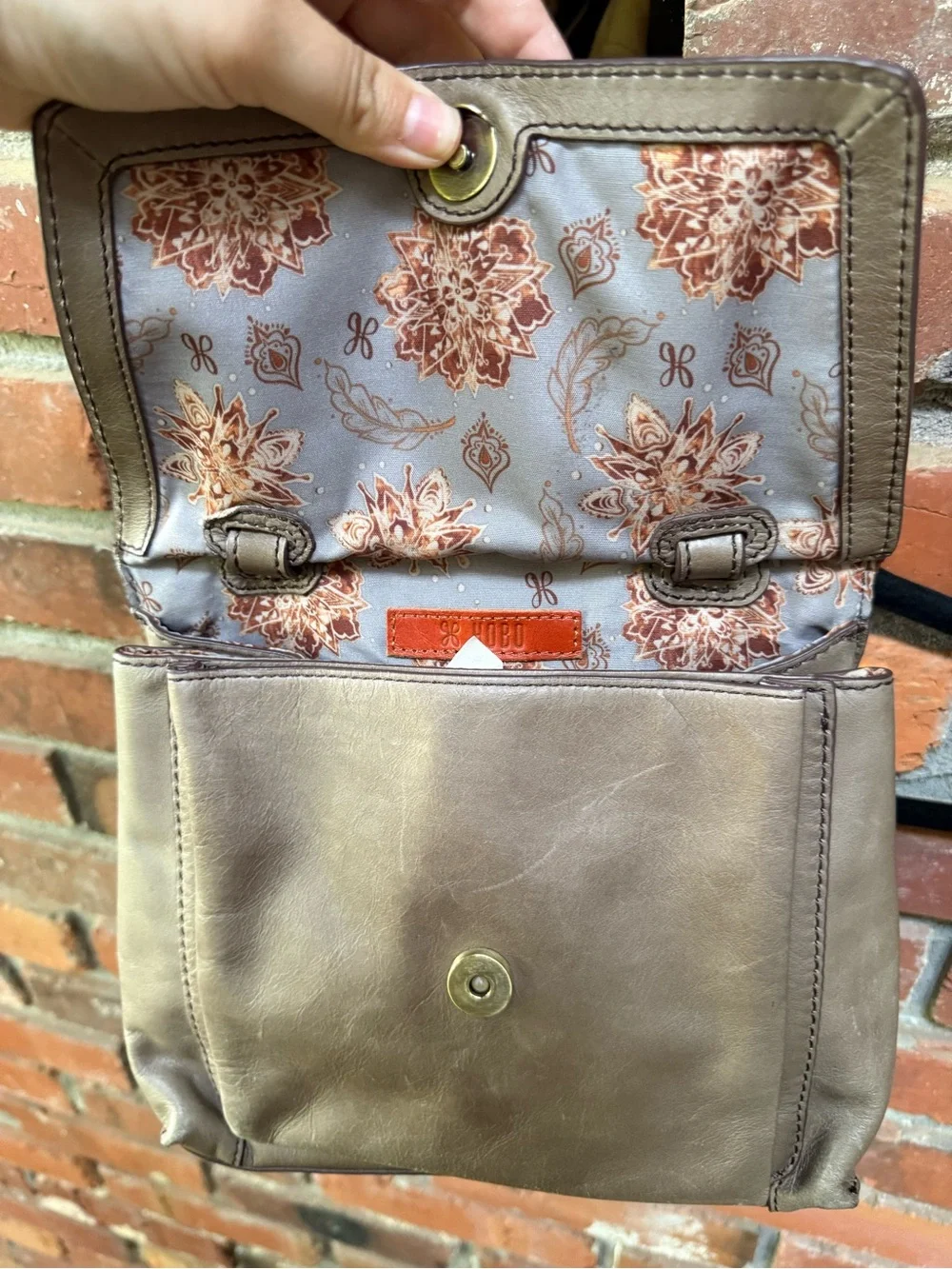Hobo Women's Leather Flap Crossbody Bag in Taupe